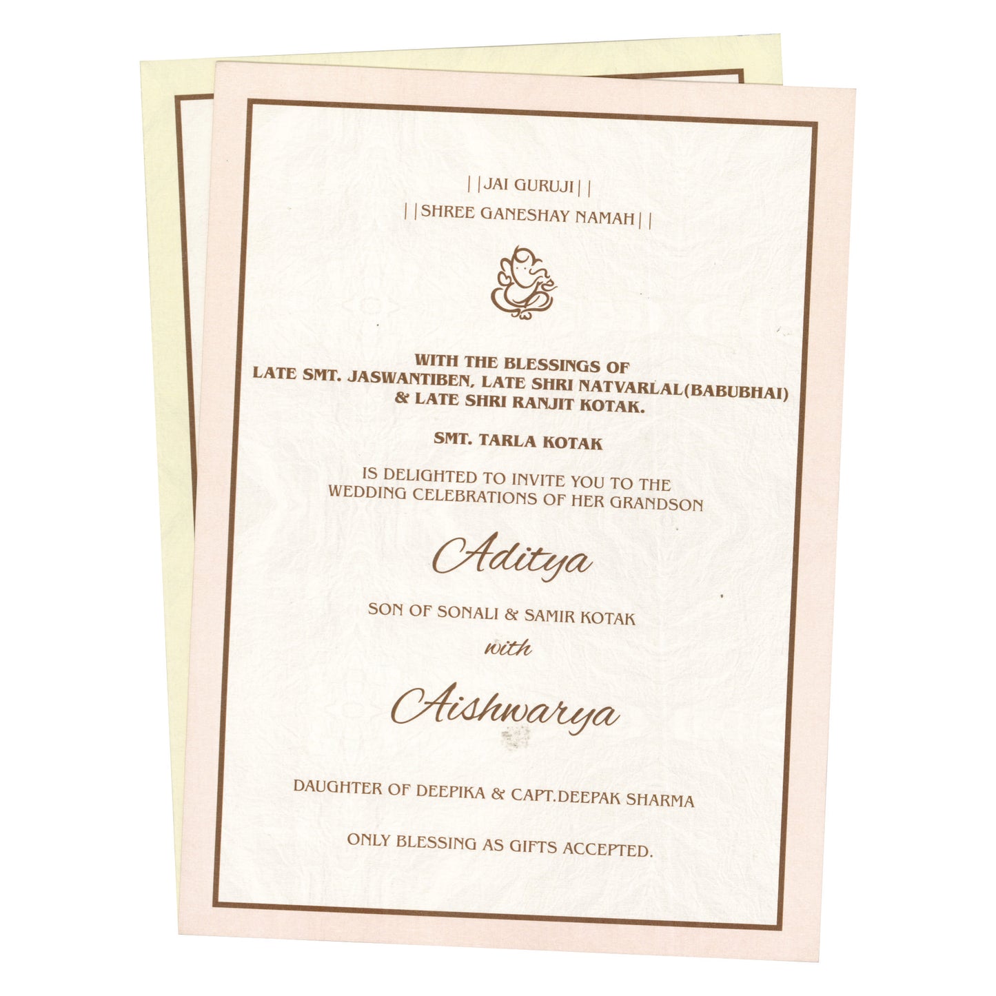 Elegant Wedding Card with Pastel Inserts | SS - 5009