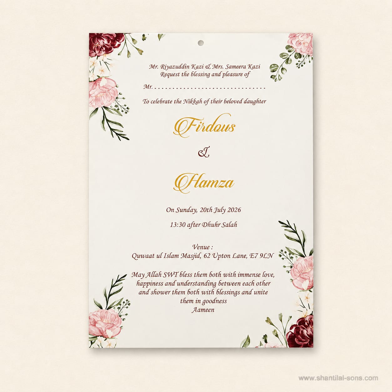 Classy Floral Wedding Invitation | SS - 2039