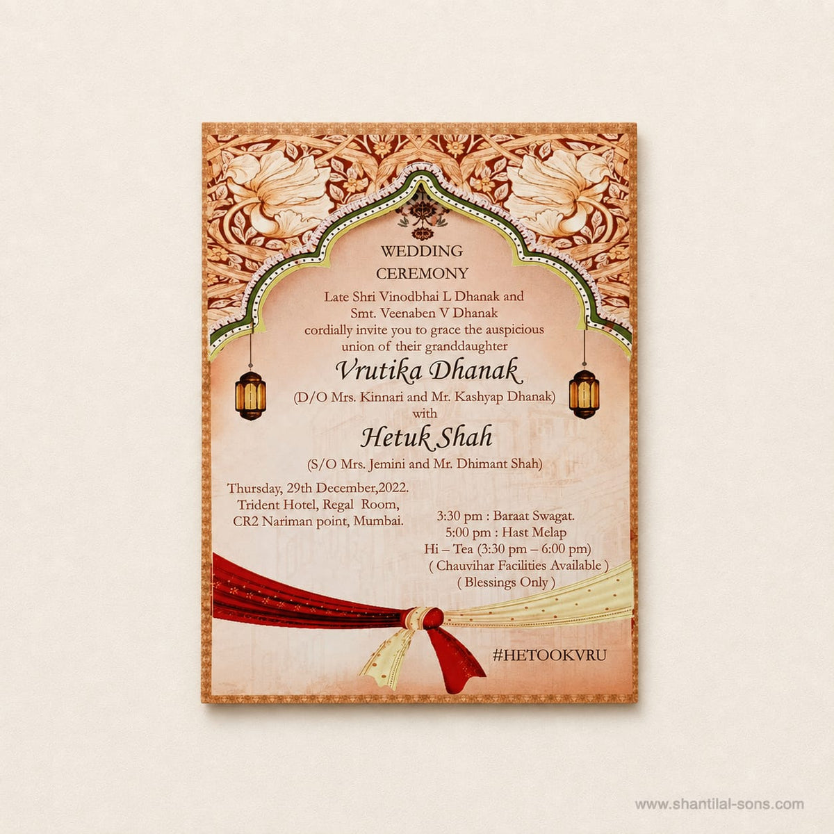 Fusion Wedding Card with Traditional Wedding Elements | SS - 8042