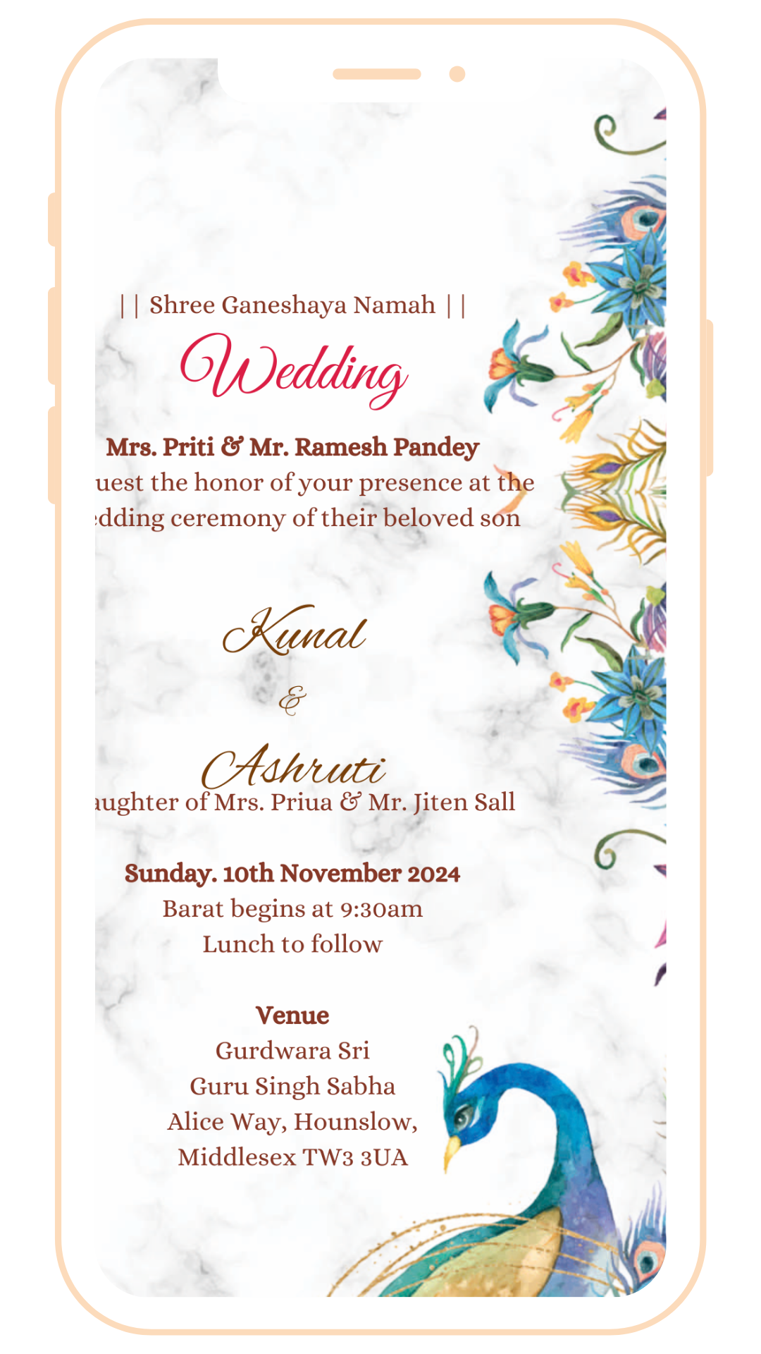 Peaock Theme Digital Einvite | E-115