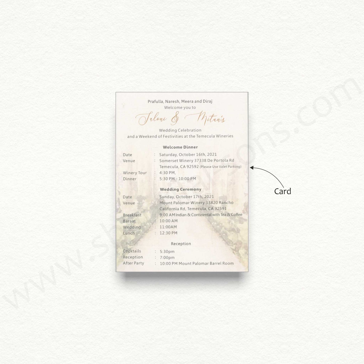 Wedding Itenary with Vellum Paper | A - 10