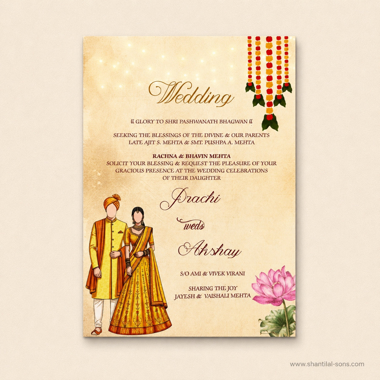 Vintage Lotus Wedding Invitation |SS-80179