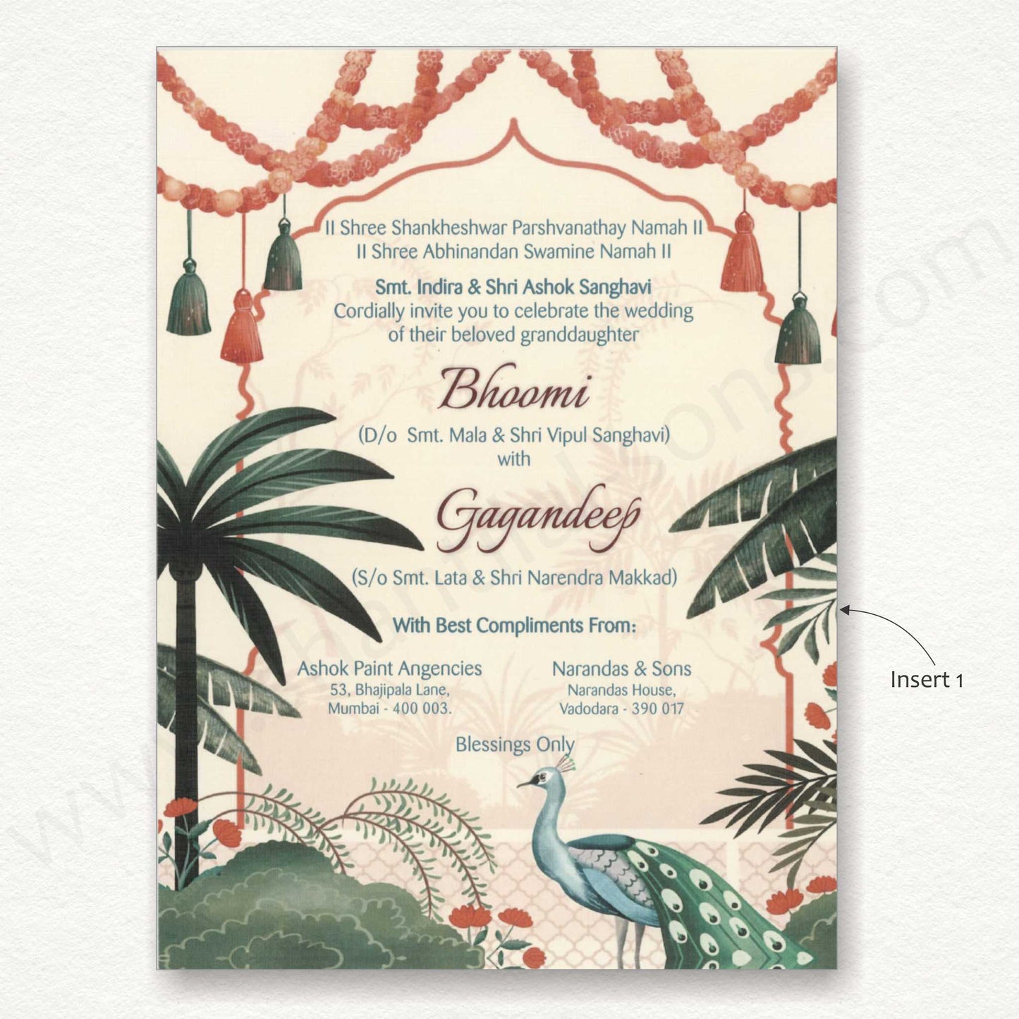 Designer Floral Wedding Card with Carricature | SS - 80152