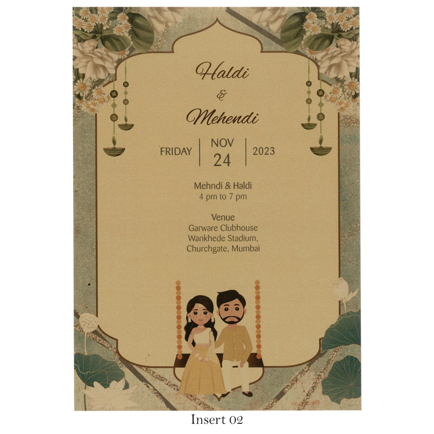 Elegant Metallic Finish Wedding Card with Caricature | SS - 8046