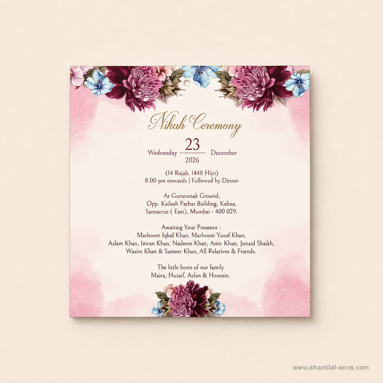 Watercolour Floral Wedding Invitation |SS-2029