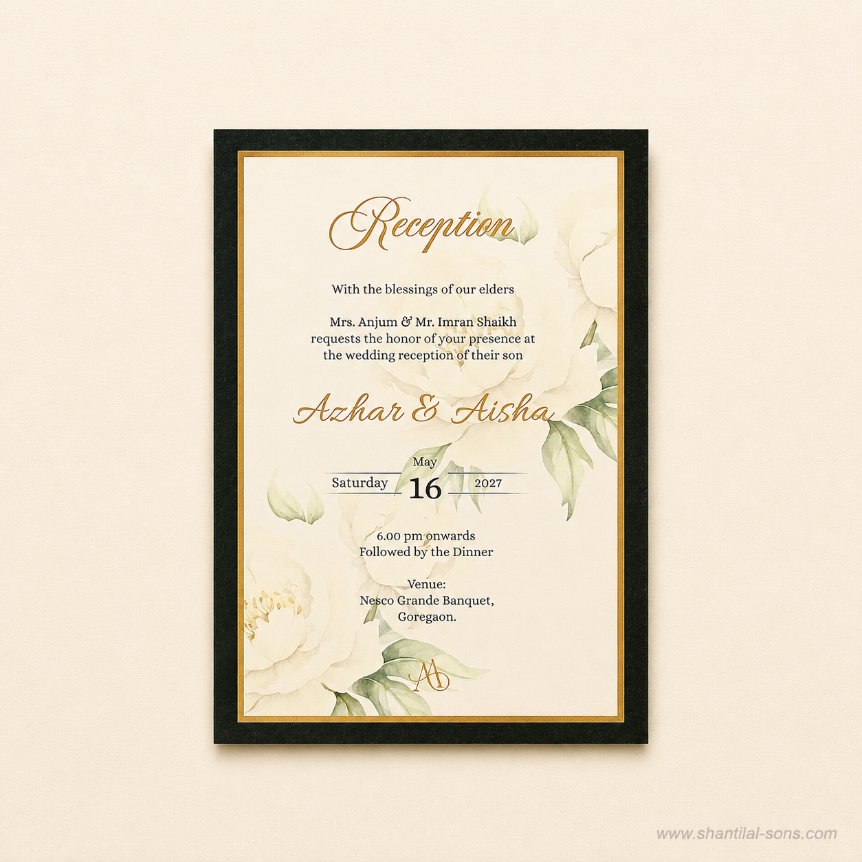 Luxury Olive Green Floral Gate Fold Invitation | SS-2001