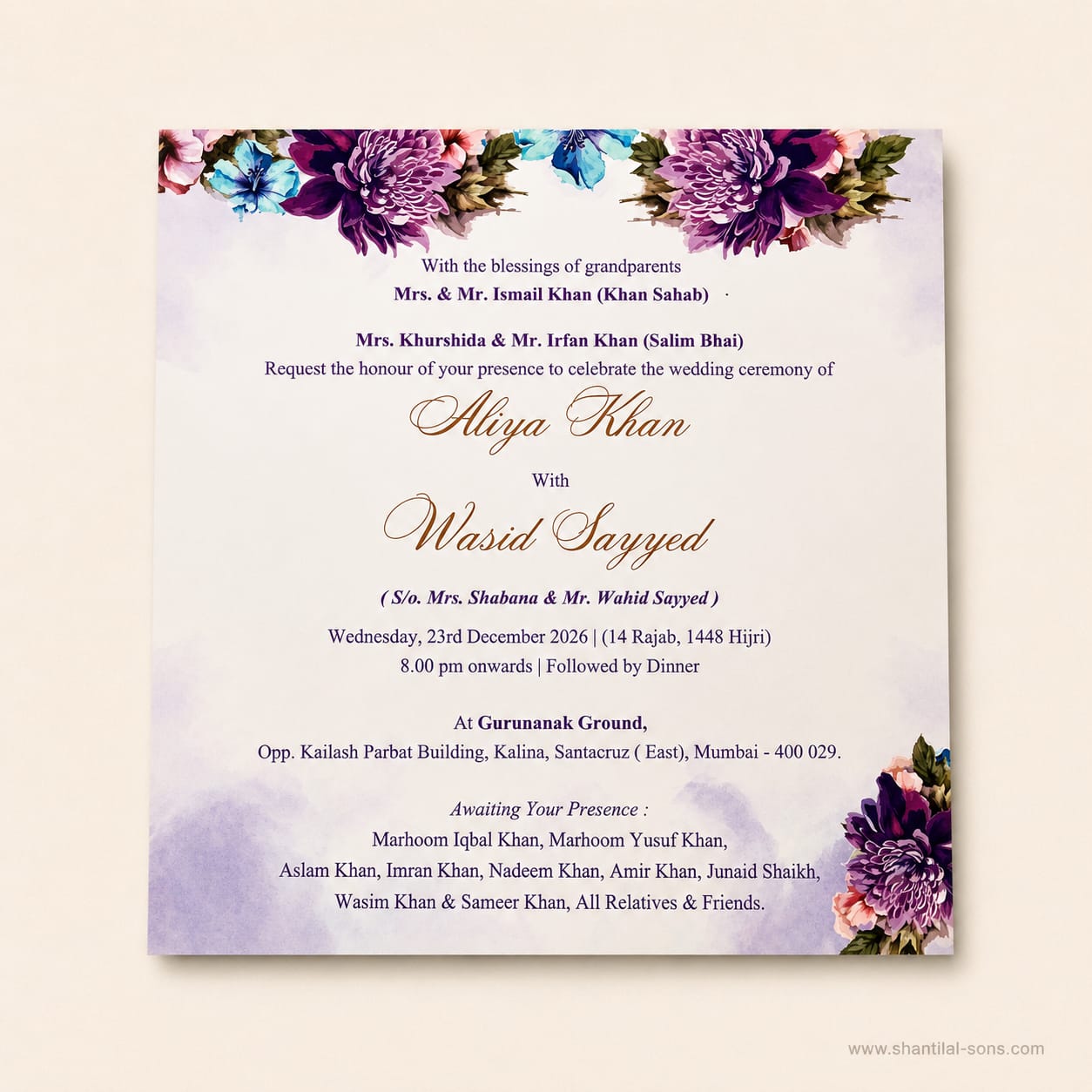 Elegant Purple Wedding Invitation |SS-2030