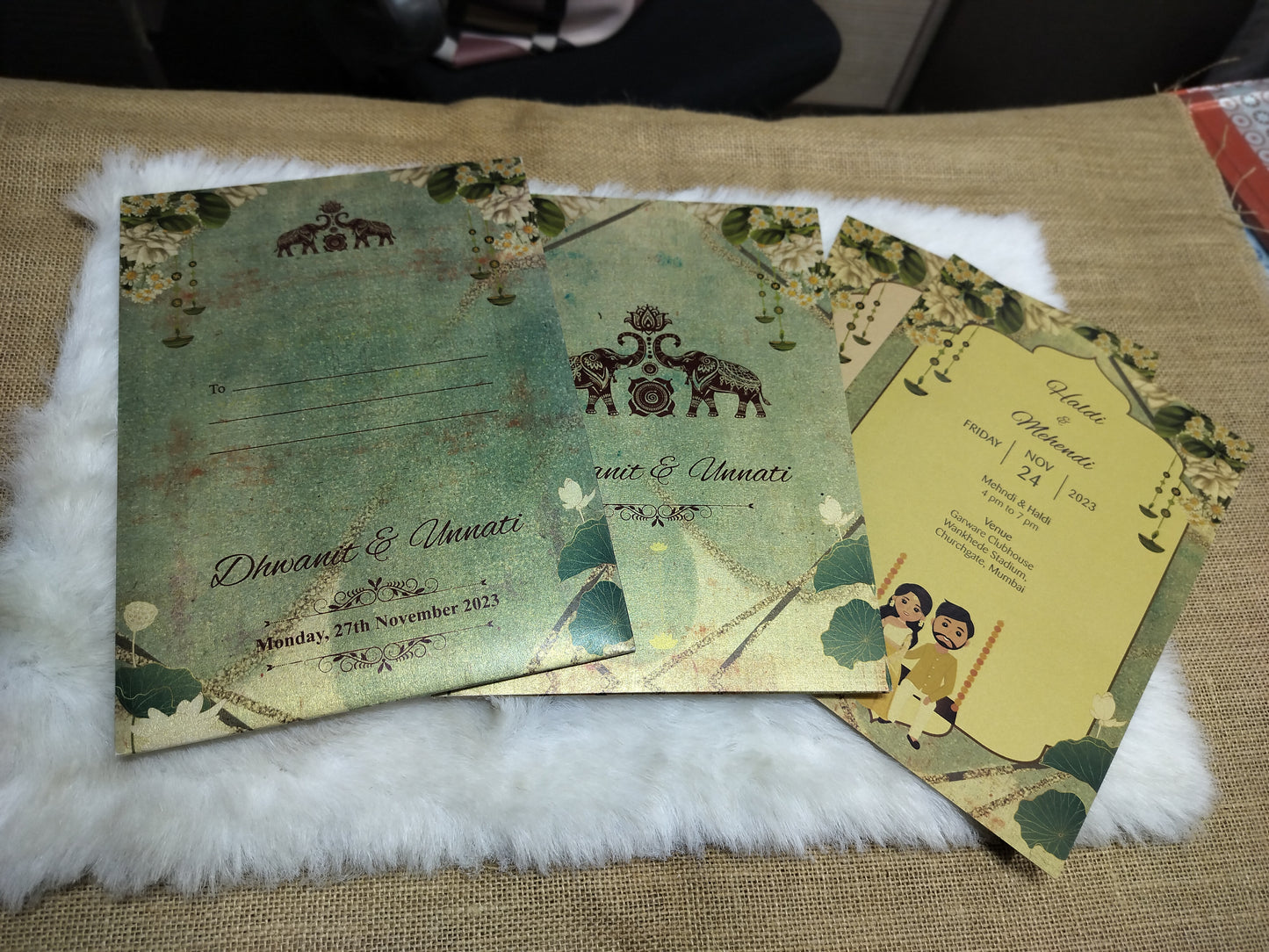 Elegant Metallic Finish Wedding Card with Caricature | SS - 8046