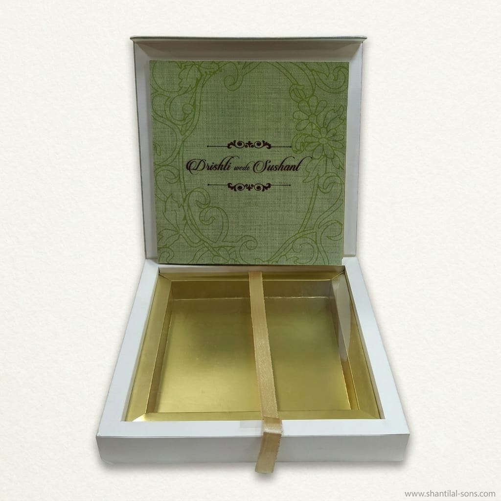 Luxury Sage Green Linen Textured Box Wedding Invitation | SS-8104