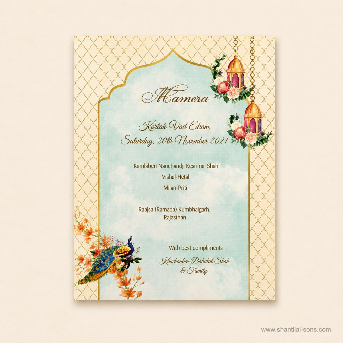 Serene Peacock & Floral Theme Card | SS - 8008