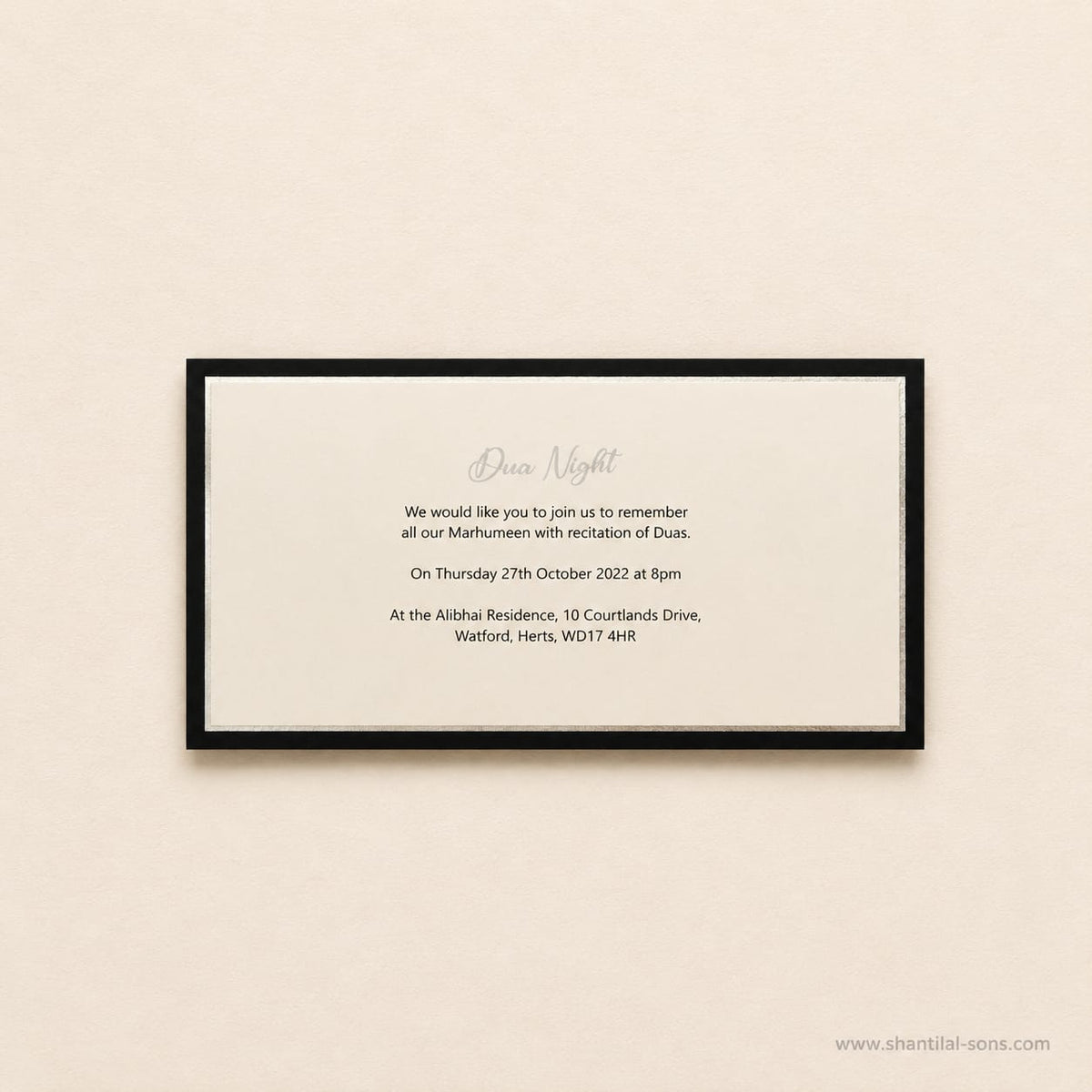 Elegant Raw Silk Card with Metal Name Embellishment | SS - 8034