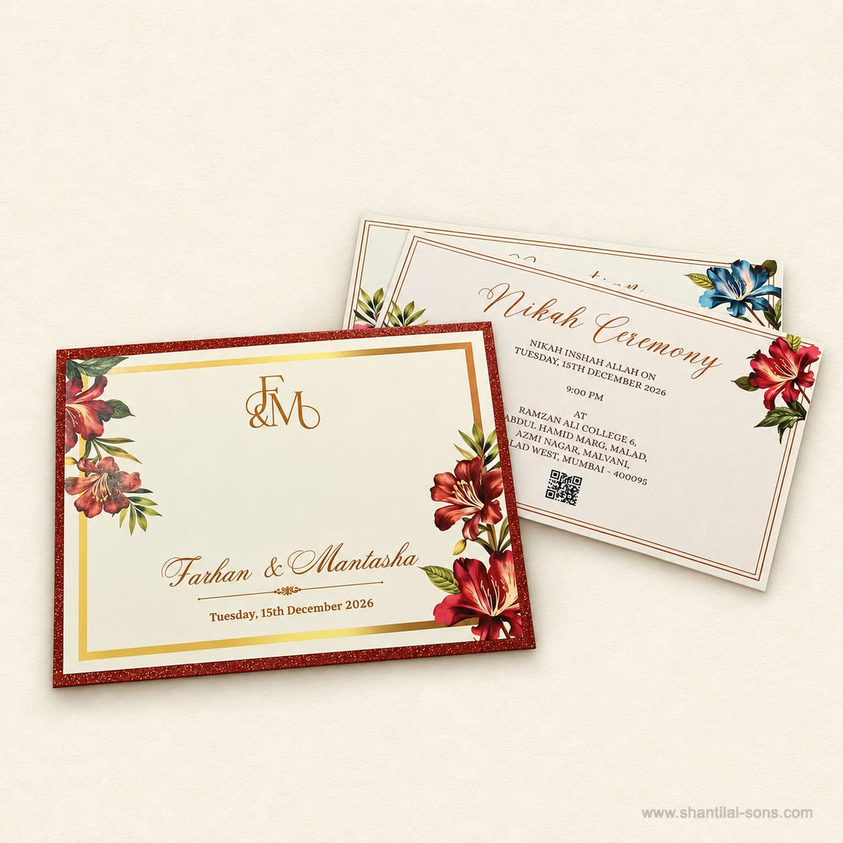 Designer Floral Handmade Paper Wedding Invitation | SS - 2004 -A