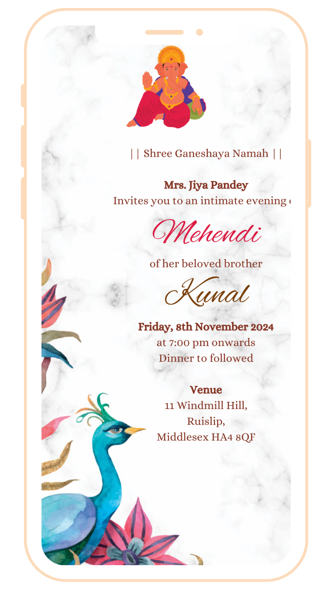 Peaock Theme Digital Einvite | E-115