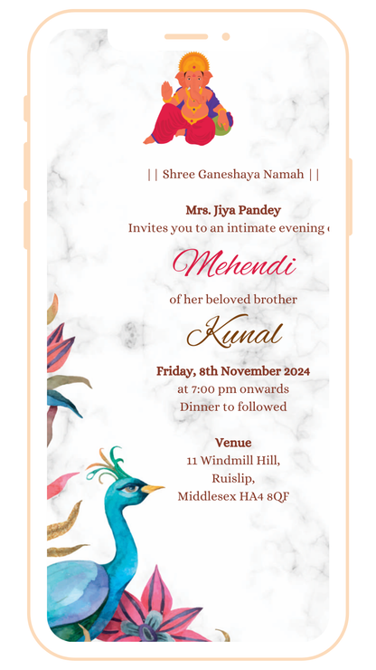 Peaock Theme Digital Einvite | E-115