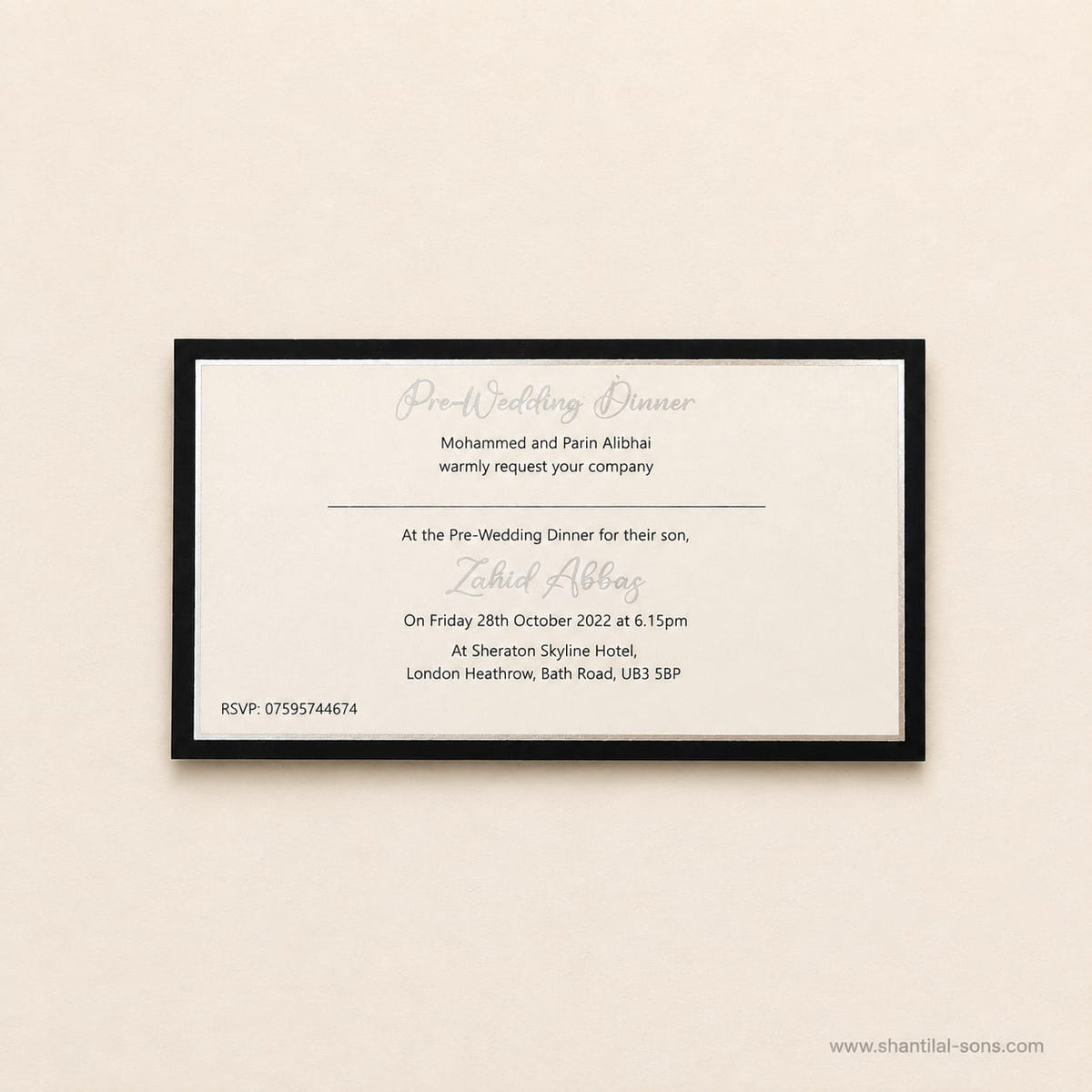 Elegant Raw Silk Card with Metal Name Embellishment | SS - 8034