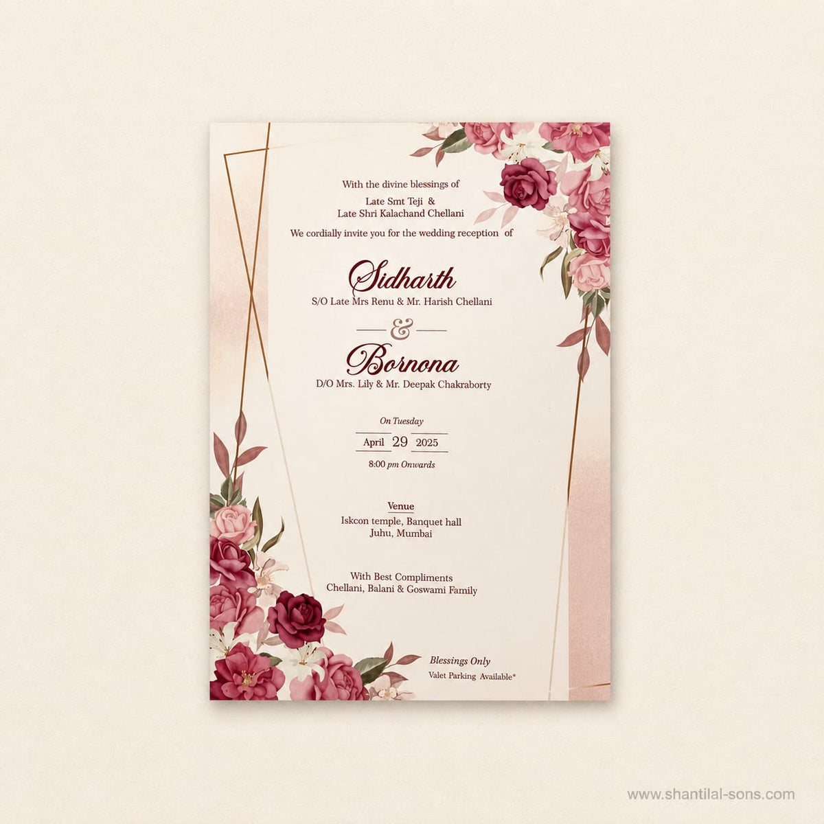 Customized Floral Wedding Card with Beautiful Initial Logo Tag | SS - 80150
