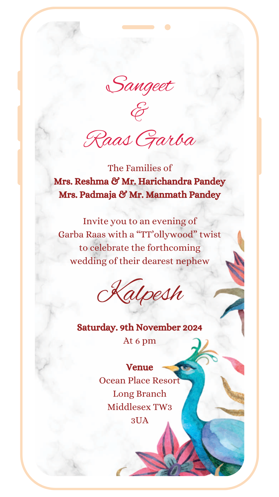 Peaock Theme Digital Einvite | E-115