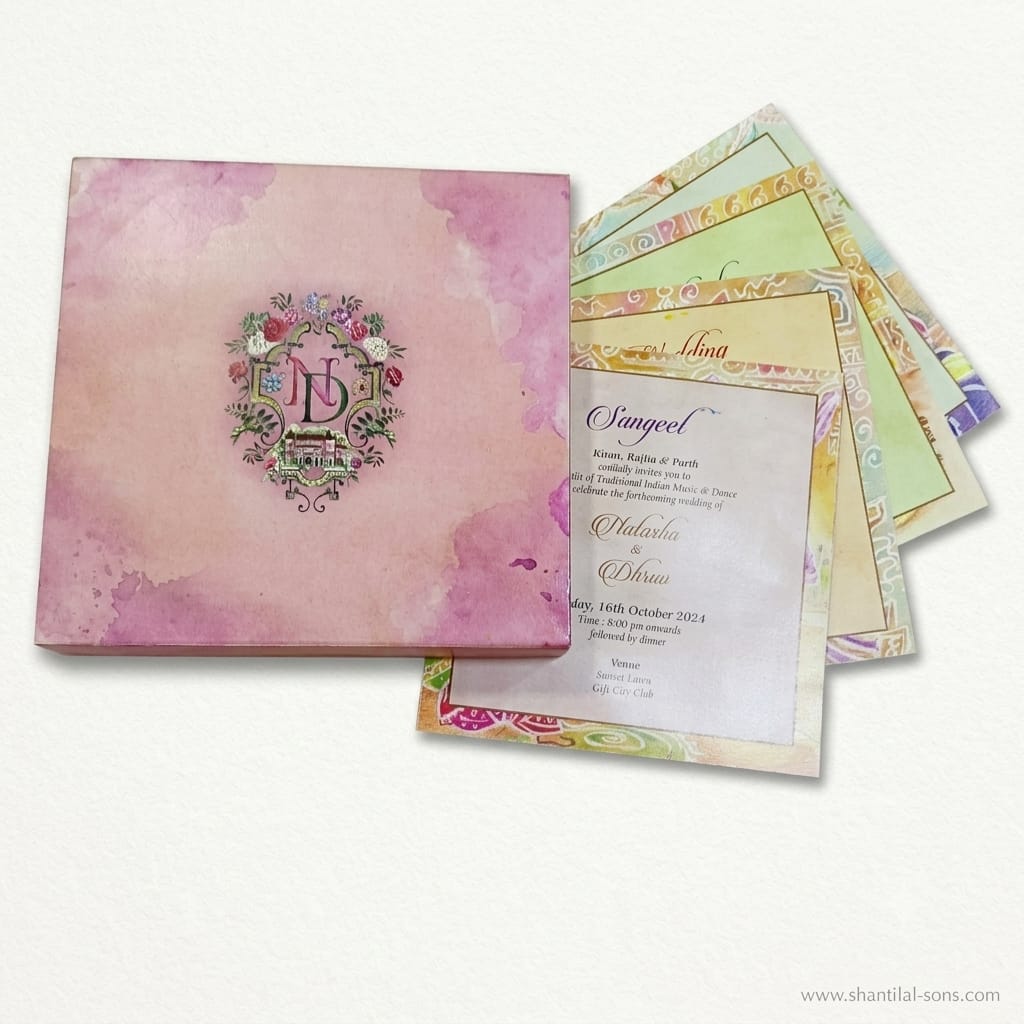 Luxury Pink Watercolour Box Wedding Invitation |SS-8094