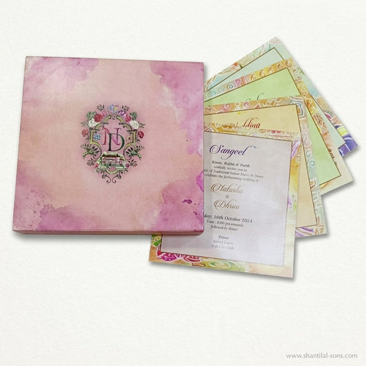 Luxury Pink Watercolour Box Wedding Invitation |SS-8094