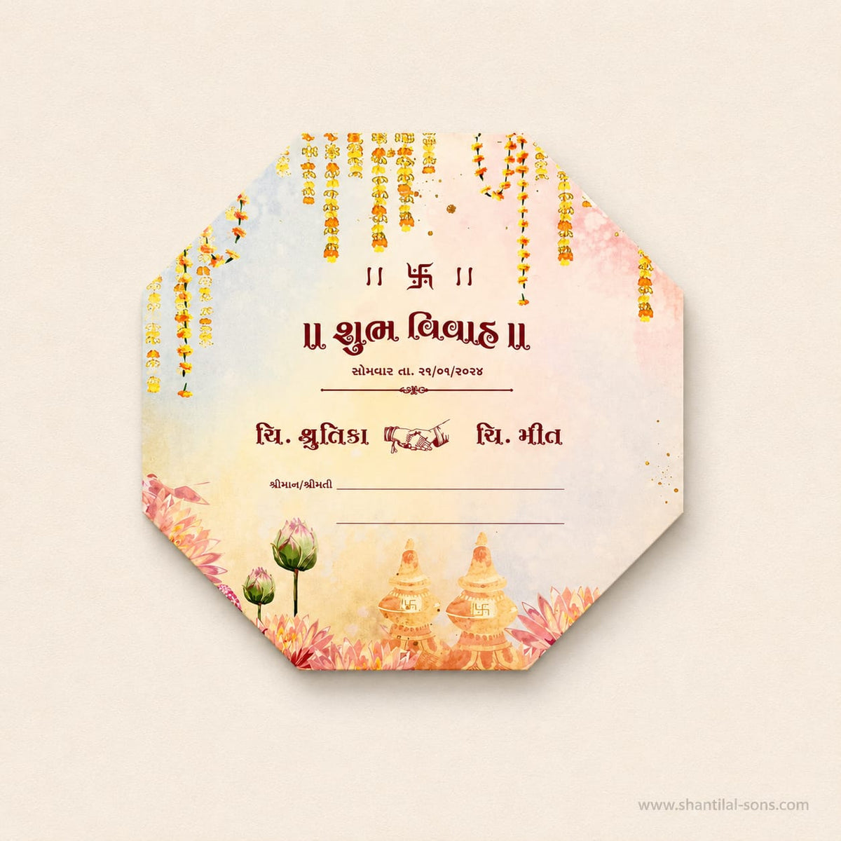 Modern Elegance: Vibrant Octagon Wedding Invitation | SS - 8019