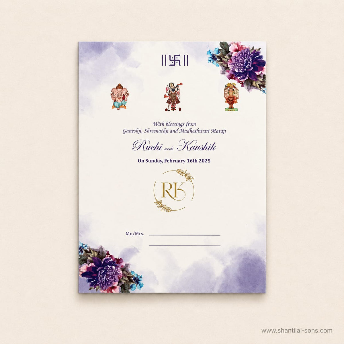 Customized Floral Wedding Card with Beautiful Initial Logo Tag | SS - 80150
