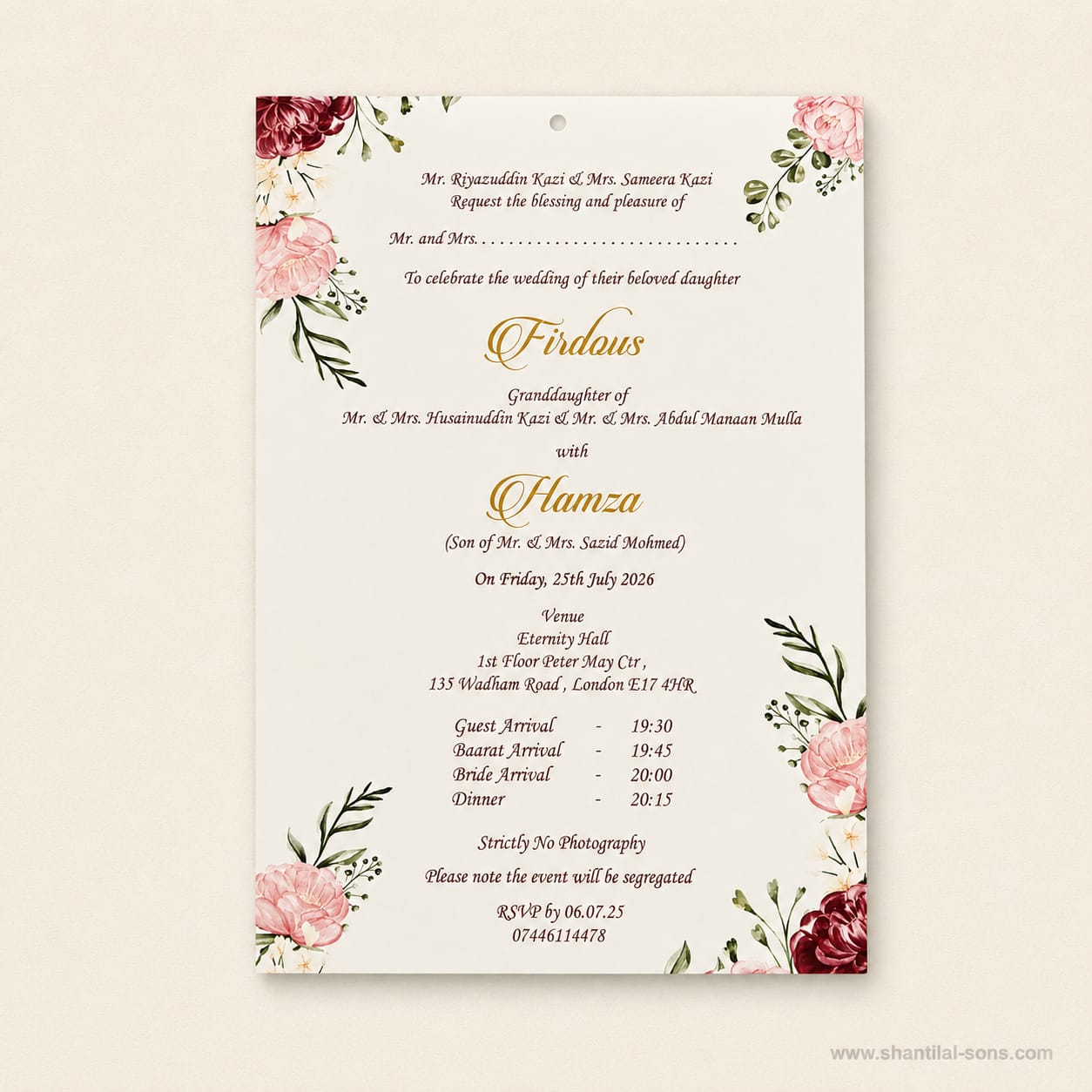 Classy Floral Wedding Invitation | SS - 2039