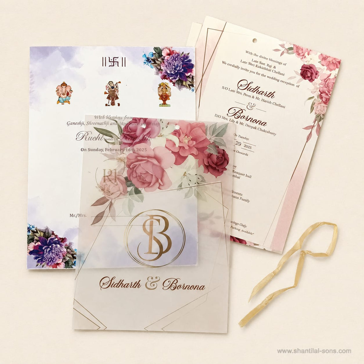 Customized Floral Wedding Card with Beautiful Initial Logo Tag | SS - 80150
