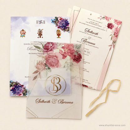 Customized Floral Wedding Card with Beautiful Initial Logo Tag | SS - 80150