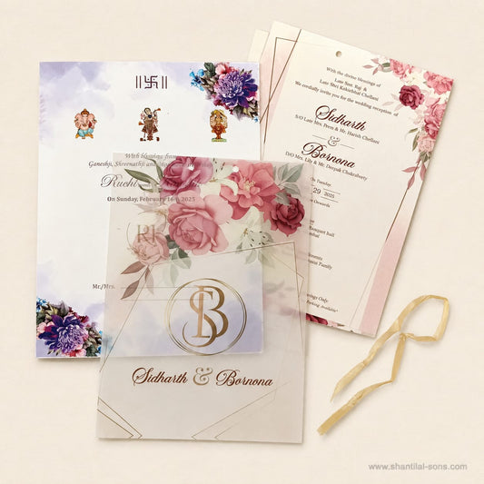 Customized Floral Wedding Card with Beautiful Initial Logo Tag | SS - 80150