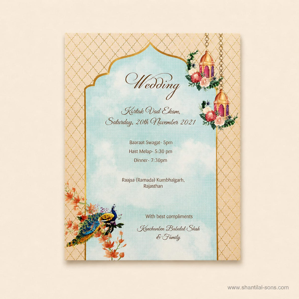 Serene Peacock & Floral Theme Card | SS - 8008
