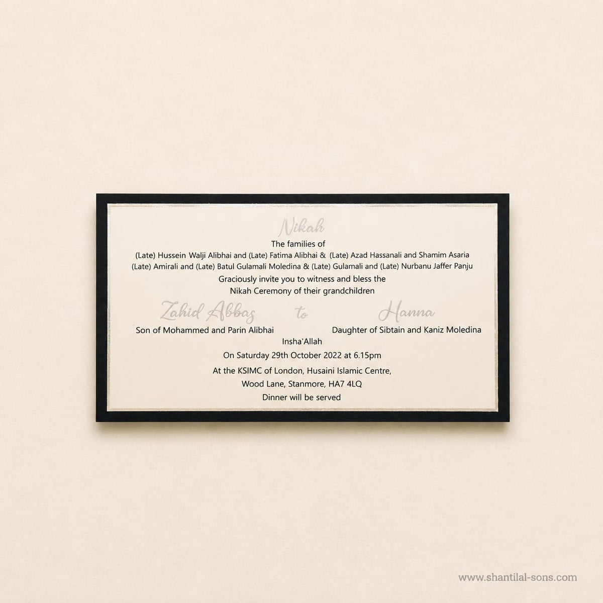 Elegant Raw Silk Card with Metal Name Embellishment | SS - 8034