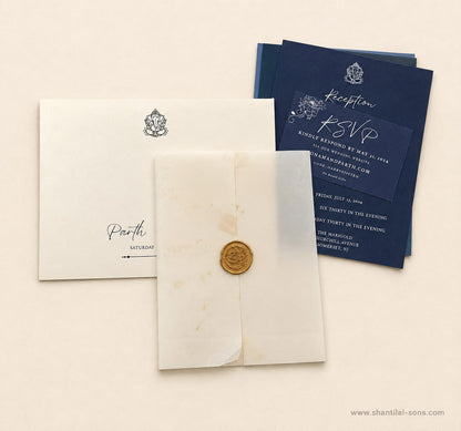 Elegant Wedding Card with Vellum Paper & Wax Seal | SS - 9007