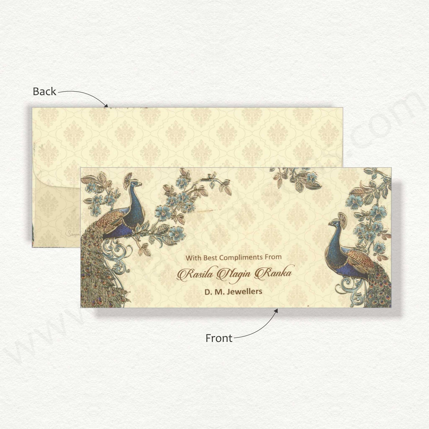Beautiful Floral Cash Envelope With Peacock | G-43