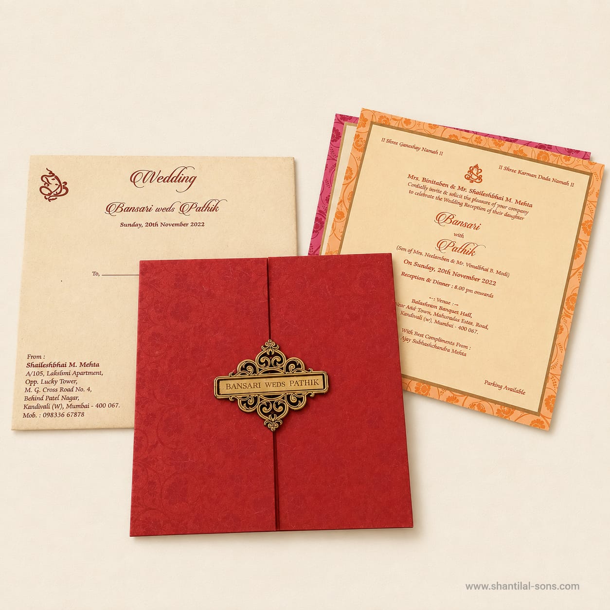 Handmade Paper Red Wedding Card | SS 1022