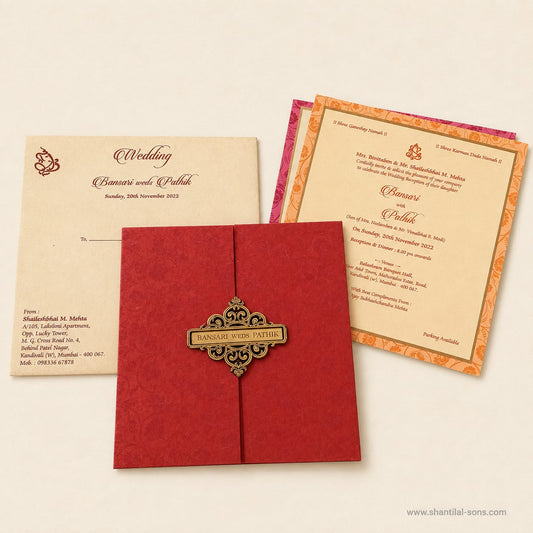 Handmade Paper Red Wedding Card | SS 1022