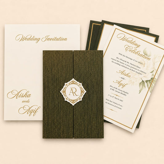 Luxury Olive Green Floral Gate Fold Invitation | SS-2001