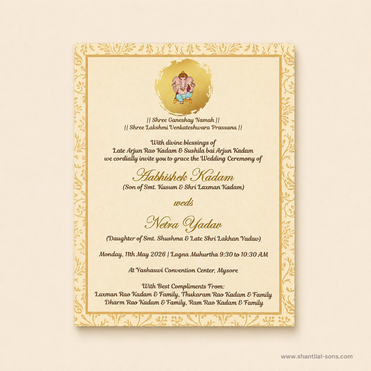 Traditional Hindu Wedding Invitation |SS-80186