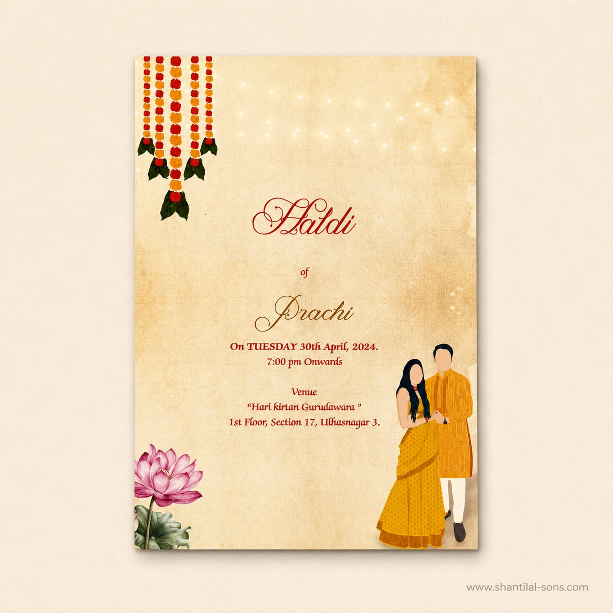 Vintage Lotus Wedding Invitation |SS-80179