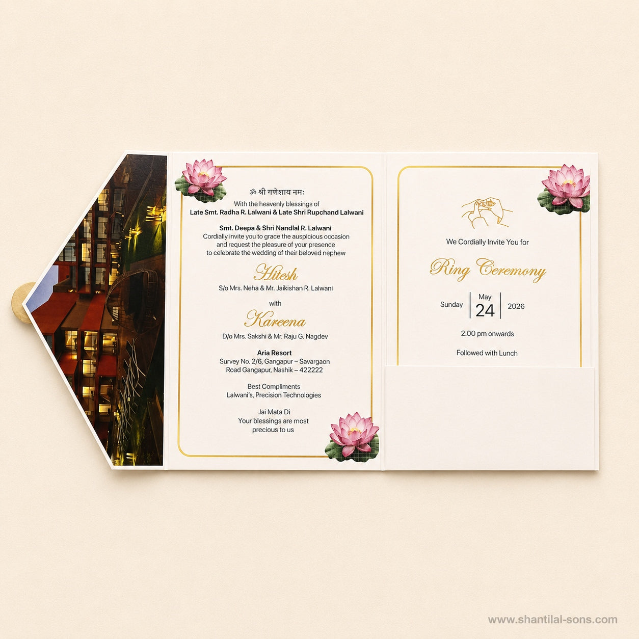 Lotus Floral Folder Wedding Invitation| SSS-80187