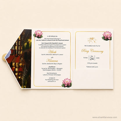 Lotus Floral Folder Wedding Invitation| SSS-80187