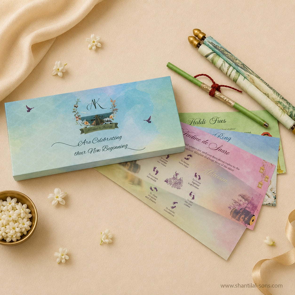 Pastel Scroll Wedding Invitation Box|SS-3510