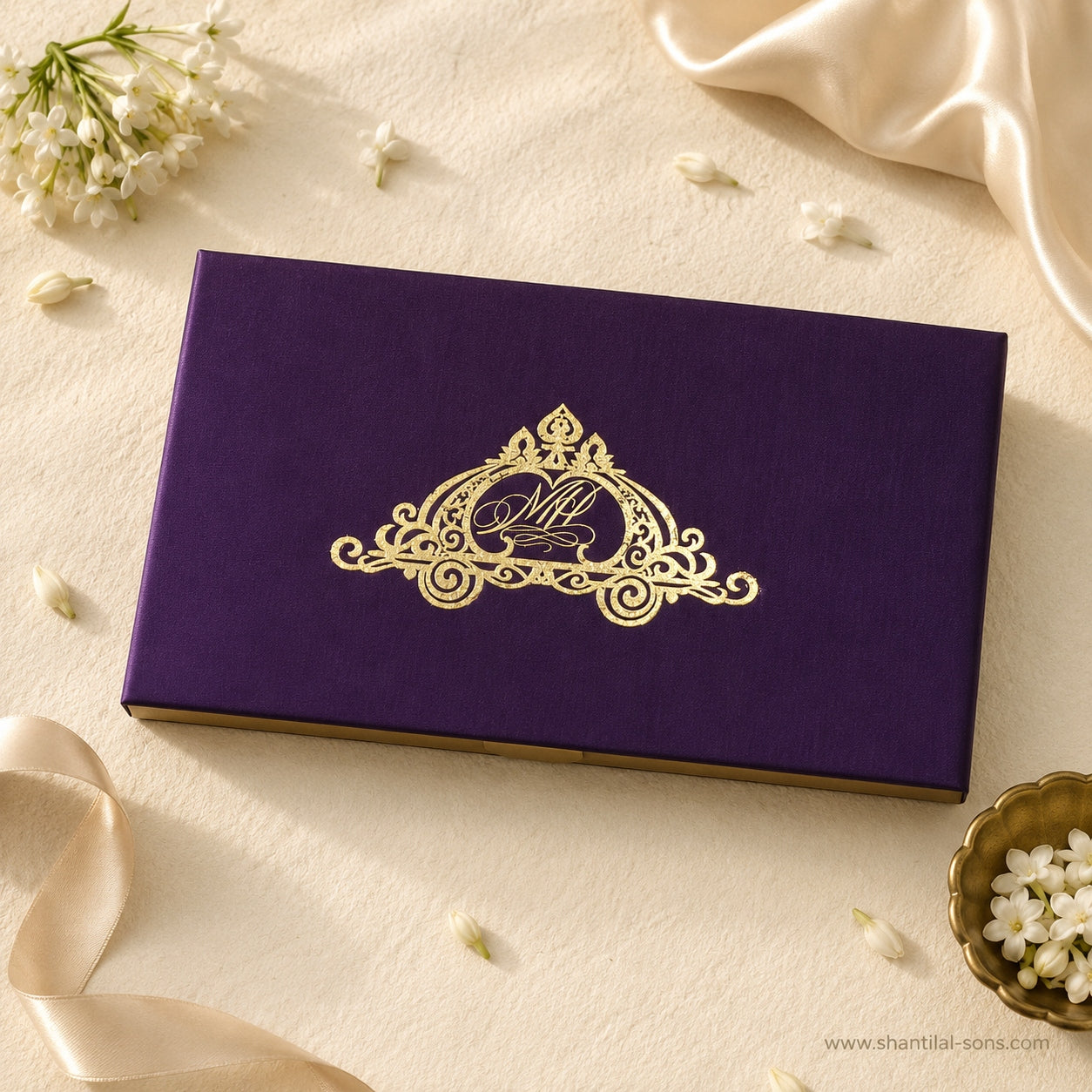 Royal Purple Cloth Wedding Invitation Box |ss-3517