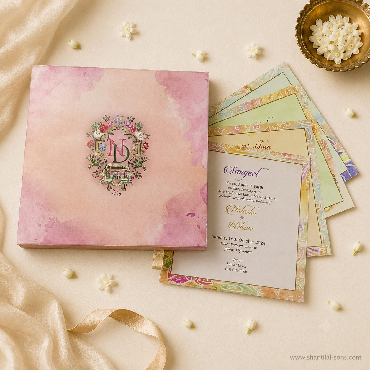 Luxury Pink Watercolour Box Wedding Invitation |SS-8094