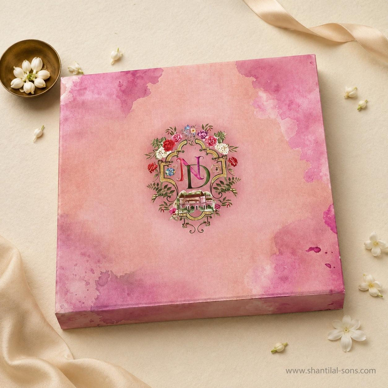 Luxury Pink Watercolour Box Wedding Invitation |SS-8094