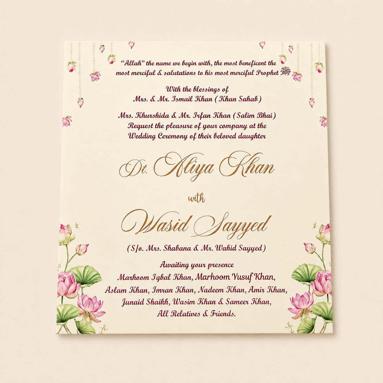 Pastel Lotus Wedding Invitation \SS-2028