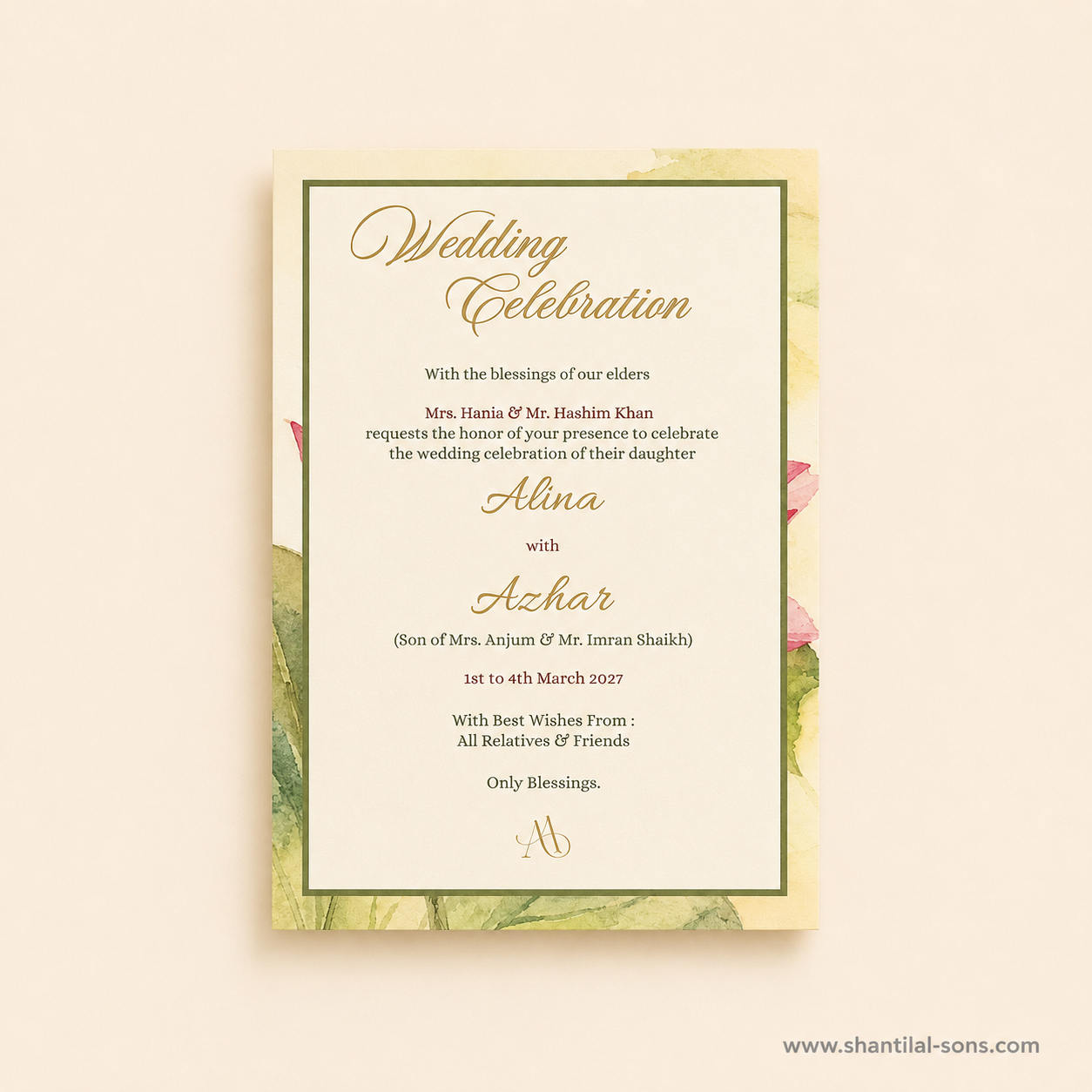 Watercolour Lotus Fold Wedding Invitation | SS- 2002