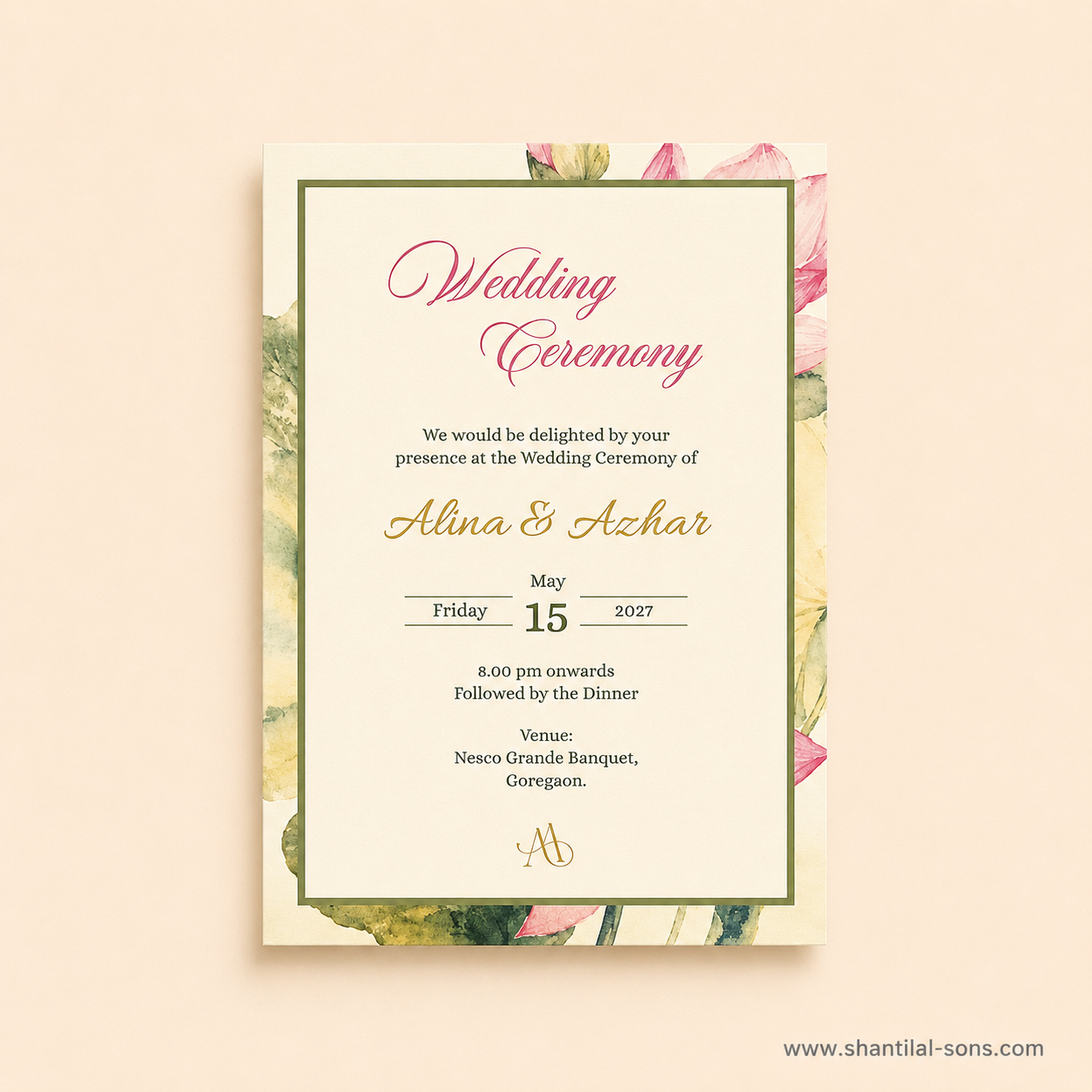 Watercolour Lotus Fold Wedding Invitation | SS- 2002