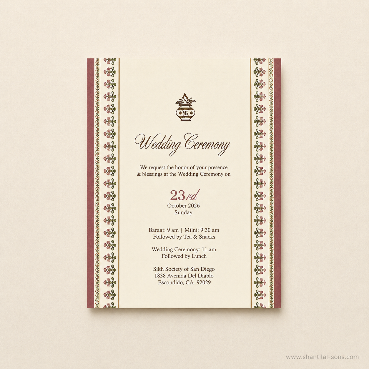 Luxury Traditional Wedding Invitation| SS -2015