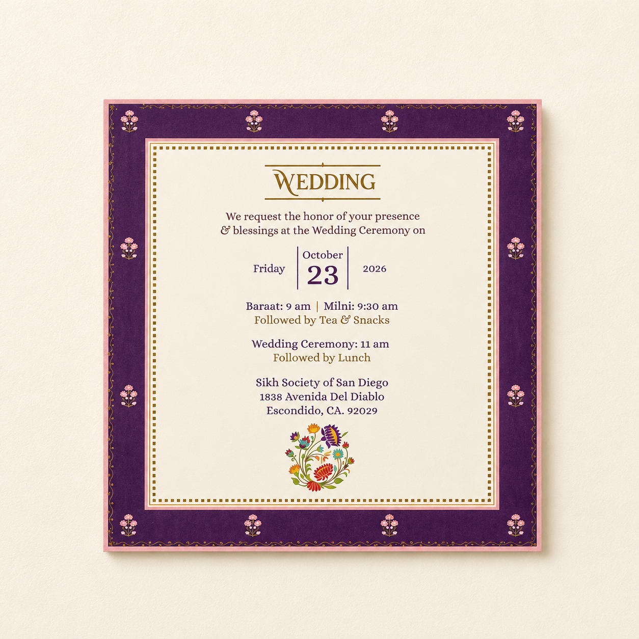 Floral Square Wedding Invitation Folder |SS-2013