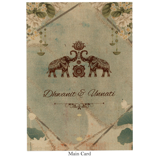 Elegant Metallic Finish Wedding Card with Caricature | SS - 8046